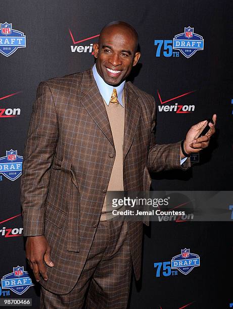 Legend Deion Sanders attends the NFL and Verizon 2010 NFL Draft Eve Celebration at Abe & Arthur's on April 21, 2010 in New York City.
