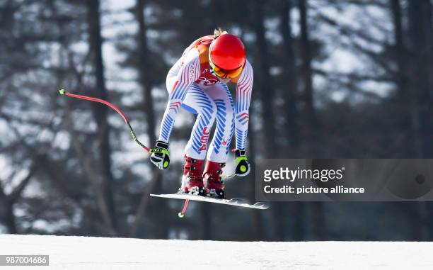 February 2018, South Korea, Pyeongchang, Olympics, Alpine Skiing, combination, women's downhill, Jeongseon Alpine Centre: Mikaela Shiffrin from the...