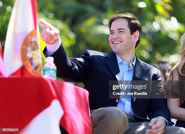 Marco Rubio waits to be introduced before signing election documents officially qualifying him as a Republican candidate for the U.S. Senate on April...