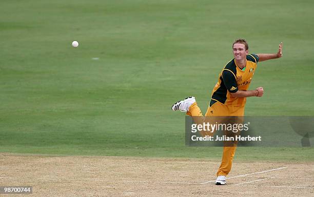 Nathan Hauritz of Australia bowls during The ICC T20 World Cup warm up match between Australia and Zimbabwe played at The Beausejour Cricket Ground...