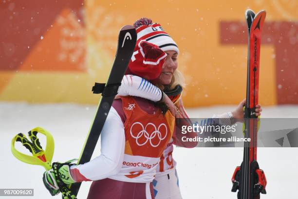 February 2018, South Korea, Pyeongchang, Olympics, Alpine Skiing, combination, women's slalom, Jeongseon Alpine Centre: Mikaela Shiffrin from the USA...