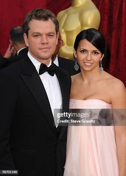 Actor Matt Damon and wife Luciana Damon arrive at the 82nd Annual Academy Awards held at the Kodak Theatre on March 7, 2010 in Hollywood, California.