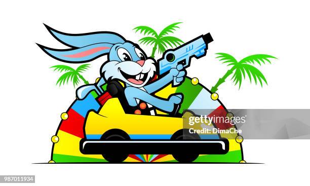 cartoon rabbit in amusement park - lazer quest stock illustrations