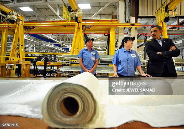 President Barack Obama tours the Siemens Energy Inc. Facility in Fort Madison, Iowa, on April 27, 2010 on another leg of the White House to Main...