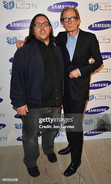 Nick Frost and Bill Nighy attend the launch party for Samsung 3D Television at the Saatchi Gallery on April 27, 2010 in London, England.