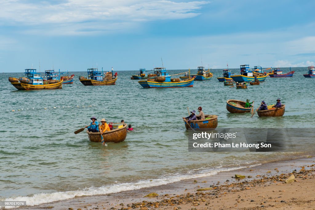 Fishing boats and coracles in Phan Rang, Vietnam