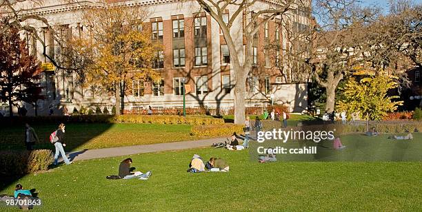 university quad - campus stockfoto's en -beelden