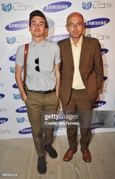 Wayne Hemingway and guest attend the launch party for Samsung 3D Television at the Saatchi Gallery on April 27, 2010 in London, England.