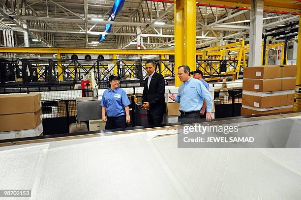 President Barack Obama tours the Siemens Energy Inc. Facility in Fort Madison, Iowa, on April 27, 2010 on another leg of the White House to Main...