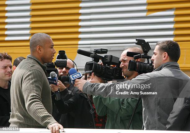 Former New York Yankee Bernie Williams attends the christening of "Delta's Baseball Water Taxis" at Pier 11 on April 27, 2010 in New York City.