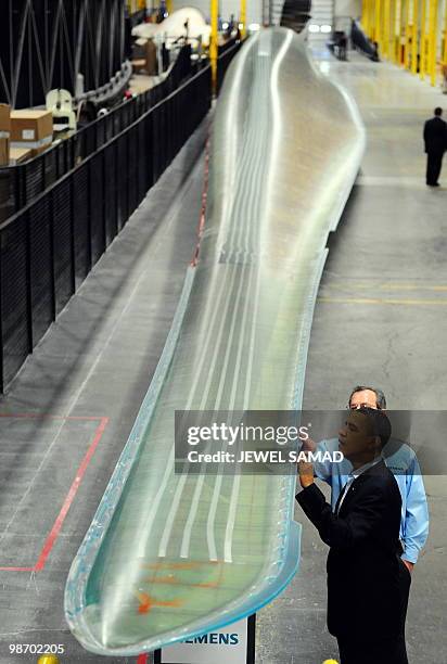 President Barack Obama tours the Siemens Energy Inc. Facility in Fort Madison, Iowa, on April 27, 2010 on another leg of the White House to Main...