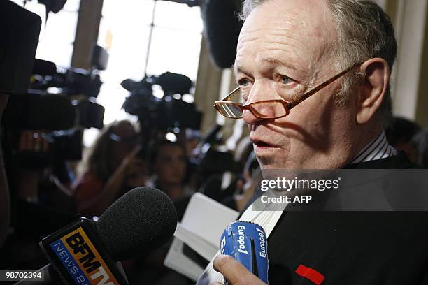 Olivier Metzner, lawyer of former Panamanian dictator Manuel Noriega speaks to the press at the Paris courthouse on April 27, 2010 as his client...