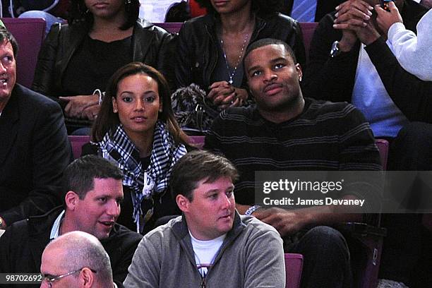 Selita Ebanks and Osi Umenyiora attend New Jersey Devils vs New York Rangers game at Madison Square Garden on March 30, 2009 in New York City.