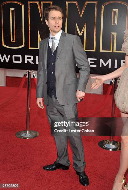 Actor Sam Rockwell arrives at the "Iron Man 2" world premiere held at El Capitan Theatre on April 26, 2010 in Hollywood, California.