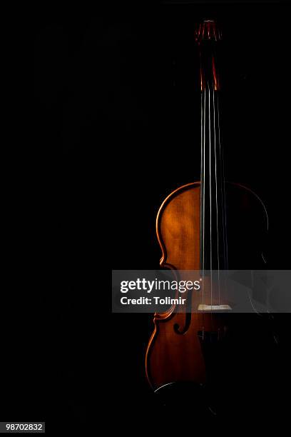 silhouette of a violin on a black background - violin stock pictures, royalty-free photos & images