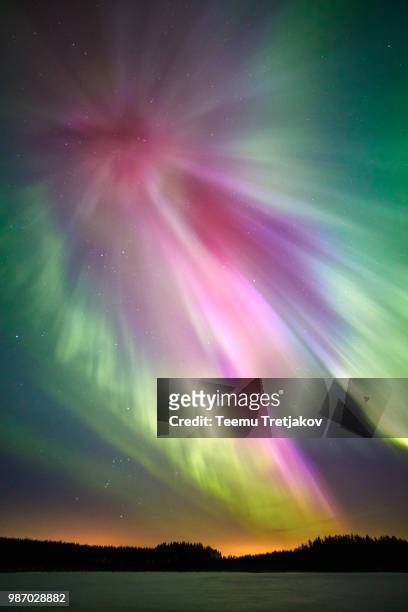 northern lights above lake - teemu tretjakov stock pictures, royalty-free photos & images