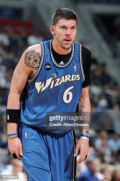 Mike Miller of the Washington Wizards looks across the court during the game against the Detroit Pistons on March 12, 2010 at The Palace of Auburn...