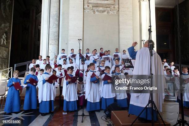 Hereford Cathedral Choir perform during the solemnity of Saints Peter and Paul celebrated by Pope Francis with newly created cardinals at St. Peter's...