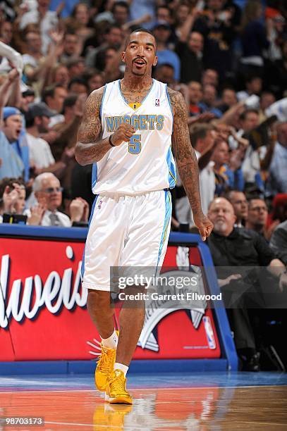 Smith of the Denver Nuggets walks up court in Game Two of the Western Conference Quarterfinals against the Utah Jazz during the 2010 NBA Playoffs on...