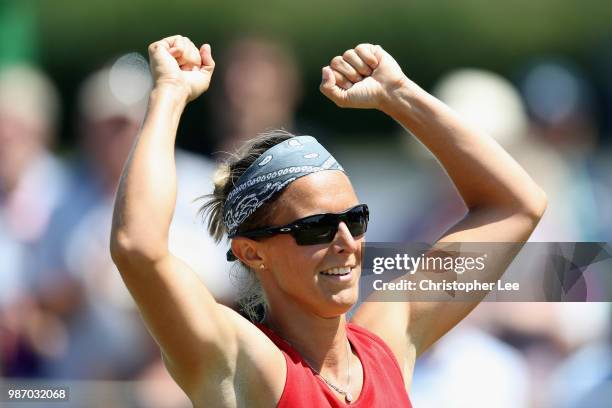 Kirsten Flipkins of Belgium celebrates after her victory over Katie Boulter of Great Britain in the Womens Singles Final match during of the Fuzion...