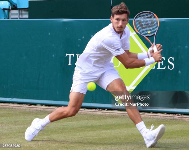 Pablo Carreno Busta during his match against Alexander Zverev day three of The Boodles Tennis Event at Stoke Park on June 28, 2018 in Stoke Poges,...