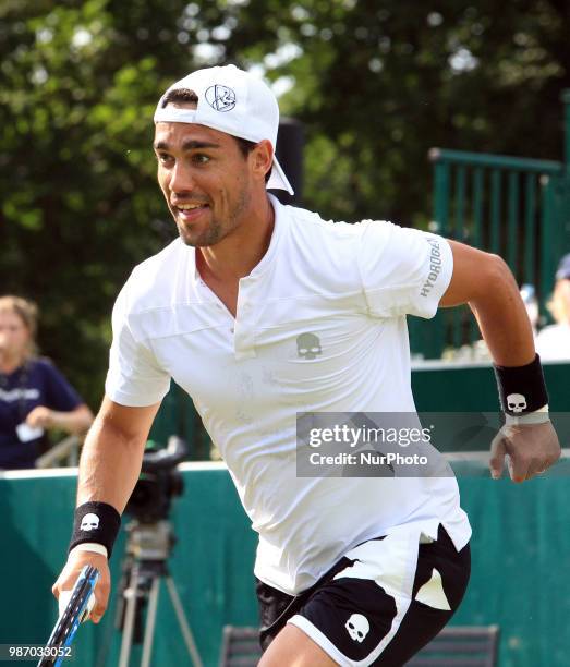 Fabio Fognini during his match against Albert Ramos-Vinolas day three of The Boodles Tennis Event at Stoke Park on June 28, 2018 in Stoke Poges,...