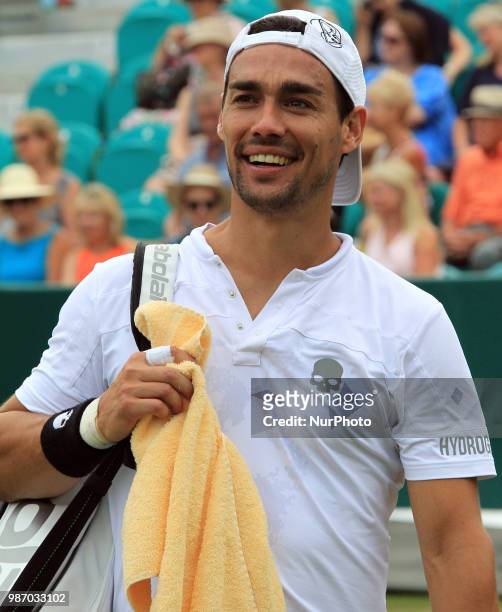 Fabio Fognini during his match against Albert Ramos-Vinolas day three of The Boodles Tennis Event at Stoke Park on June 28, 2018 in Stoke Poges,...