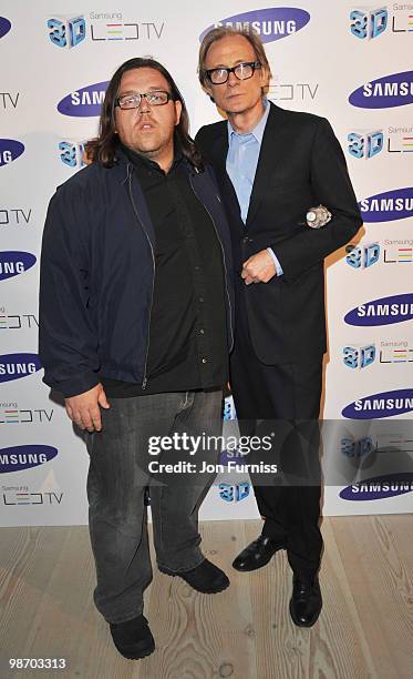 Nick Frost and Bill Nighy attend the launch party for Samsung 3D Television at the Saatchi Gallery on April 27, 2010 in London, England.