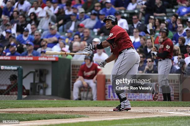 Carlos Lee of the Houston Astros bats against the Chicago Cubs on April 16, 2010 at Wrigley Field in Chicago, Illinois. The Cubs defeated the Astros...