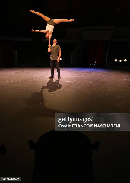 Students of the National Circus Art Center perform on June 21, 2018 in Châlons-en-Champagne, northern France.