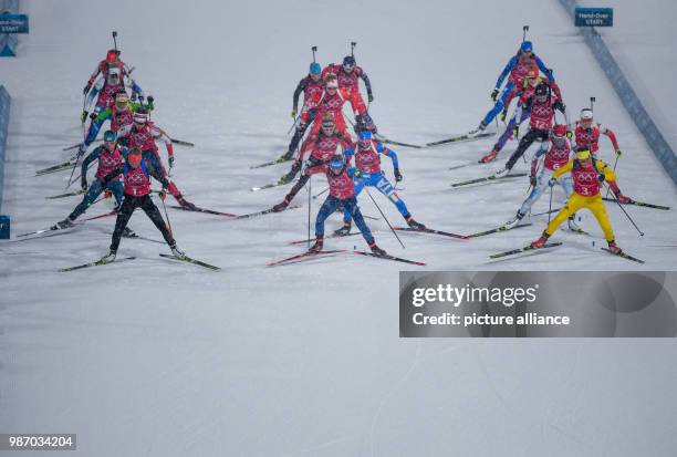 February 2018, South Korea, Pyeongchang, Winter Olympics, biathlon, womens, relay , Alpensia Biathlon Centre: The athletes Franziska Preuss from...