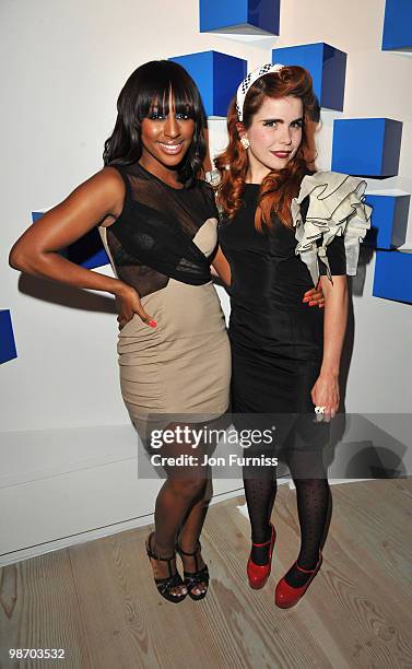 Alexandra Burke and Paloma Faith attend the launch party for Samsung 3D Television at the Saatchi Gallery on April 27, 2010 in London, England.