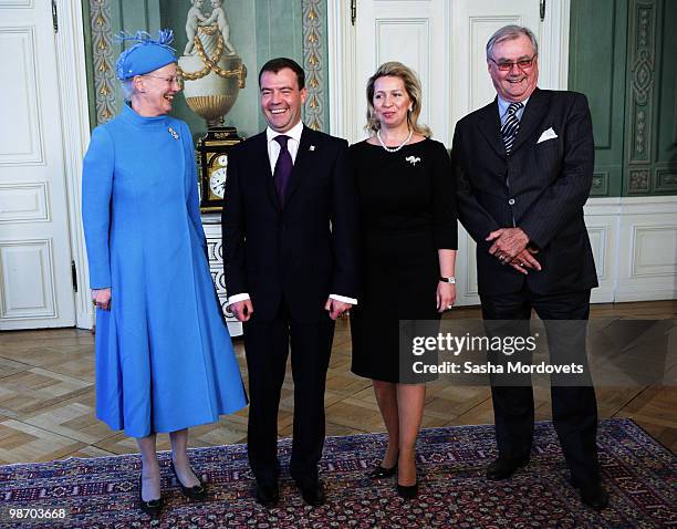 Queen Margrethe of Denmark, Russian President Dimitry Medvedev, Mrs. Svetlana Medevedeva and Prince Consort Henrik pose for the official photo at...