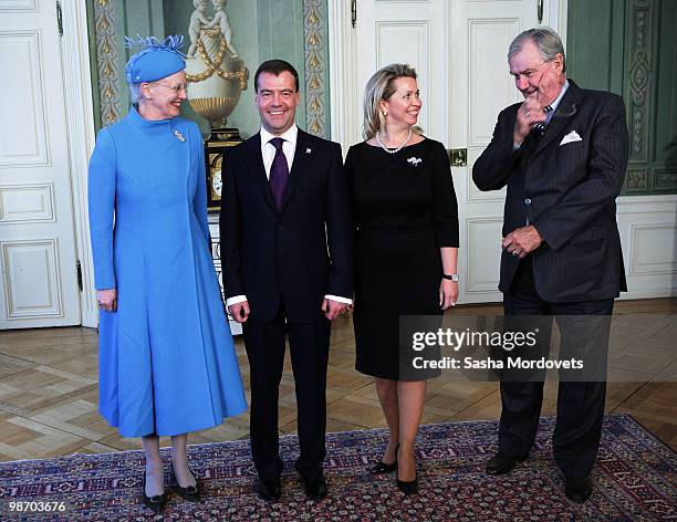 Queen Margrethe of Denmark, Russian President Dimitry Medvedev, Mrs. Svetlana Medevedeva and Prince Consort Henrik pose for the official photo at...