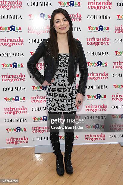 Singer Miranda Cosgrove promotes "Sparks Fly" at Toys"R"Us Times Square on April 27, 2010 in New York City.