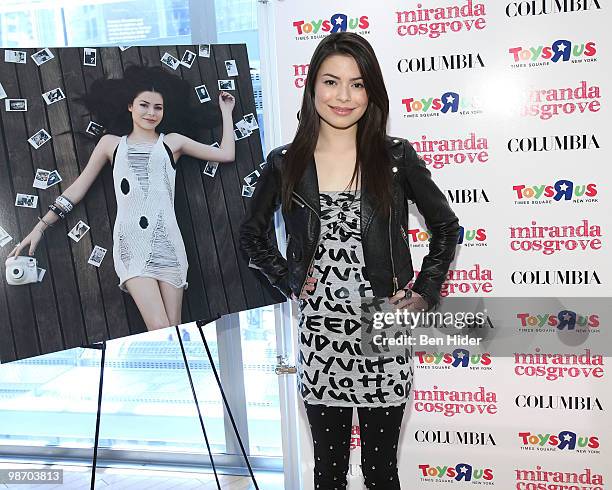 Singer Miranda Cosgrove promotes "Sparks Fly" at Toys"R"Us Times Square on April 27, 2010 in New York City.