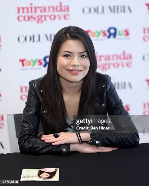 Singer Miranda Cosgrove promotes "Sparks Fly" at Toys"R"Us Times Square on April 27, 2010 in New York City.
