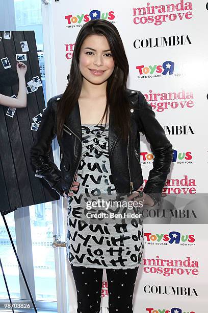 Singer Miranda Cosgrove promotes "Sparks Fly" at Toys"R"Us Times Square on April 27, 2010 in New York City.