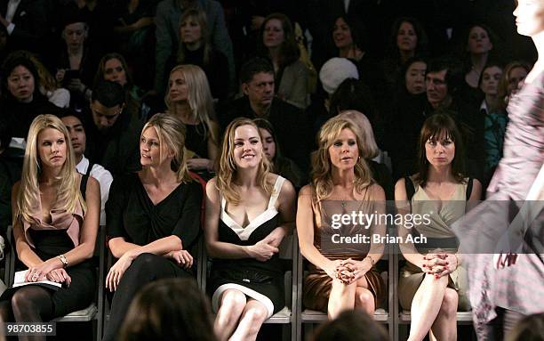 Beth Ostrosky, Natasha Henstridge, Melissa George, Cheryl Hines, and Lana Parilla attend Nicole Miller 2008 during Mercedes-Benz Fashion Week at the...