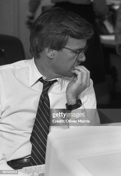 American broadcast journalist and television news anchorman Tom Brokaw, prepares for evening broadcast of the NBC Nightly News in the newsroom, New...