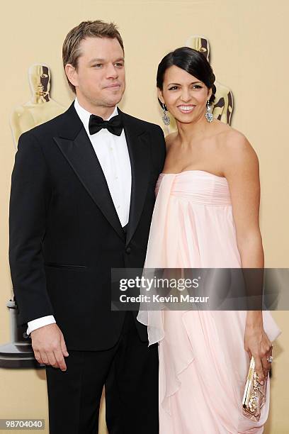 Actor Matt Damon and wife Luciana Damon arrive at the 82nd Annual Academy Awards at the Kodak Theatre on March 7, 2010 in Hollywood, California.