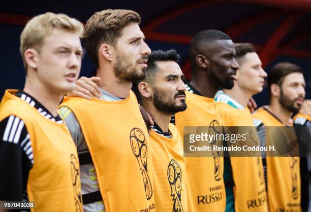 Players of Germany sing the national anthem prior to the 2018 FIFA World Cup Russia group F match between Korea Republic and Germany at Kazan Arena...