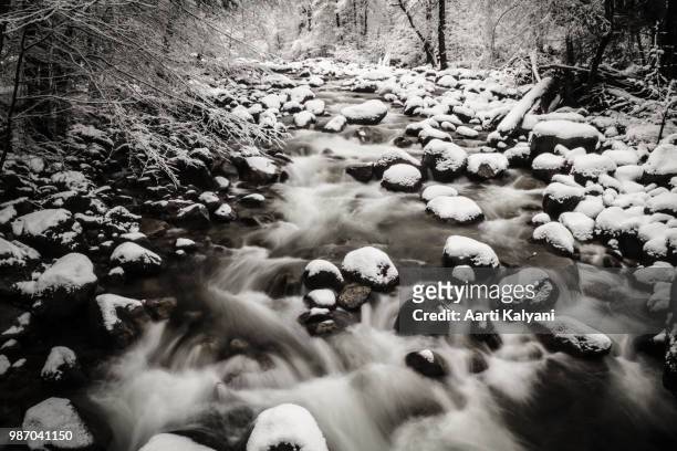 beautiful snow covered river - aarti stock pictures, royalty-free photos & images