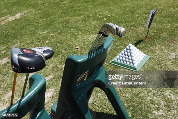 View of golf balls and clubs during the 2nd Montecristo Cup at the Varadero Golf Club on April 24, 2010 in Varadero, Cuba.