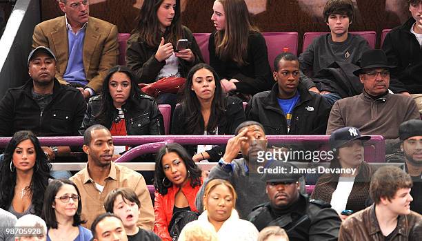 Bernie Williams and Reggie Jackson attend the Cleveland Cavaliers Vs. New York Knicks at Madison Square Garden on November 6, 2009 in New York City.