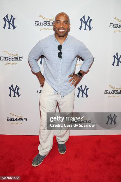 Tiki Barber attends CC Sabathia's PitCChIn Foundation Celebrity Softball Game at Yankee Stadium on June 28, 2018 in New York City.