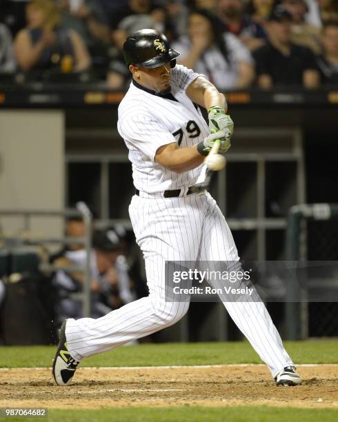 Jose Abreu of the Chicago White Sox bats against the Minnesota Twins on May 4, 2018 at Guaranteed Rate Field in Chicago, Illinois.