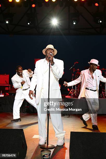 Ralph Tresvant, Bobby Brown and Johnny Gill perform at Chene Park on July 24, 2009 in Detroit, Michigan.