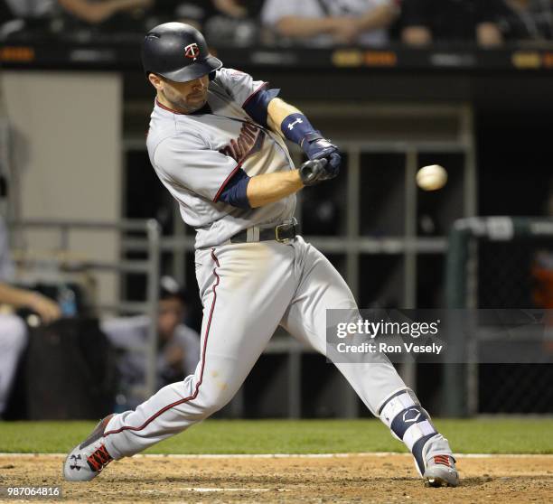 Brian Dozier of the Minnesota Twins bats against the Chicago White Sox on May 4, 2018 at Guaranteed Rate Field in Chicago, Illinois.