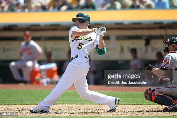 Kevin Kouzmanoff of the Oakland Athletics in action against the Baltimore Orioles during an MLB game at the Oakland-Alameda County Coliseum on April...
